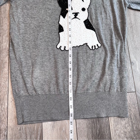 French Connection Grey Bulldog Beaded Sequins Knit Sweater Size Large - Picture 9 of 15